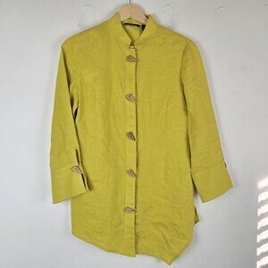 Carlisle‎ Button Up Shirt Womens Size 0 Tunic Chartreuse Womens Linen Casual